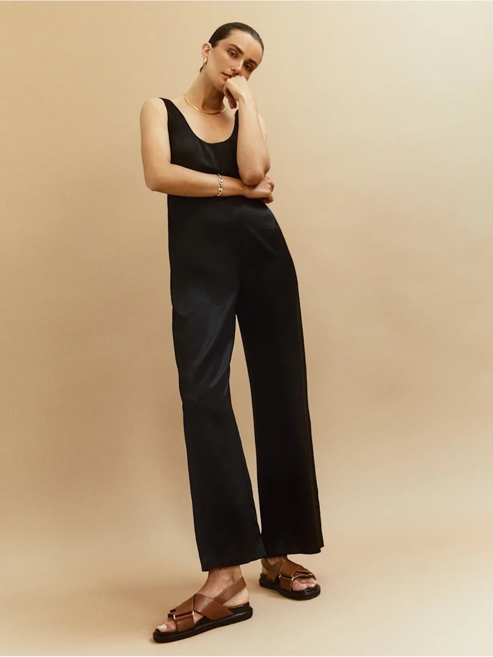 Reformation Brianna Scoop-Neck Silk Jumpsuit Black 2